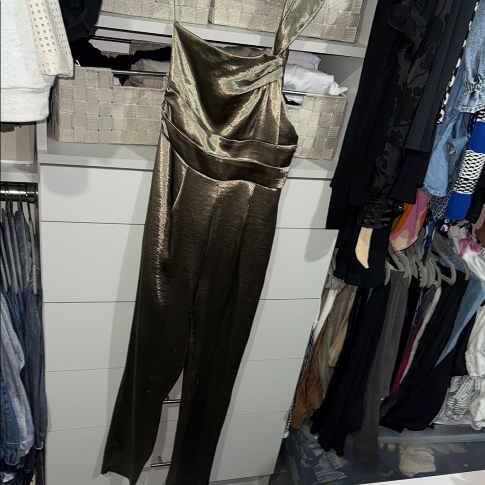 Kaos Shimmering Gold One Shoulder Jumpsuit